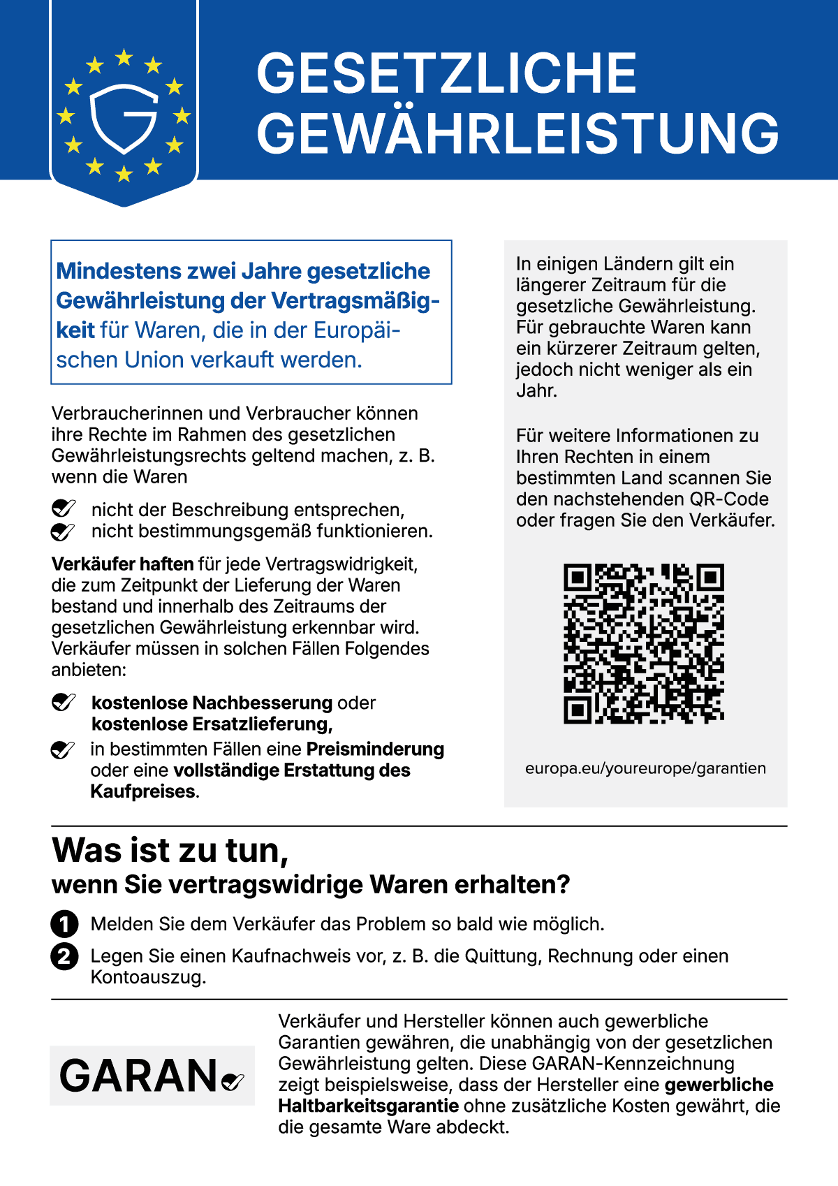 Gewährleistungslabel / Legal Guarantee Notice